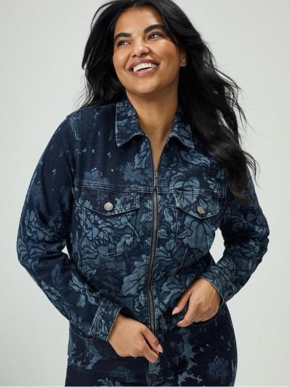 Torrid Denim Floral Zip-Front Jacket - Size 0X - NWT!
